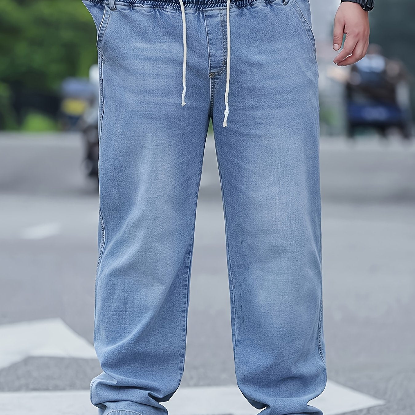 Oversized Loose-Fit High-Waisted Stretch Pants with Elastic Waist & Drawstring