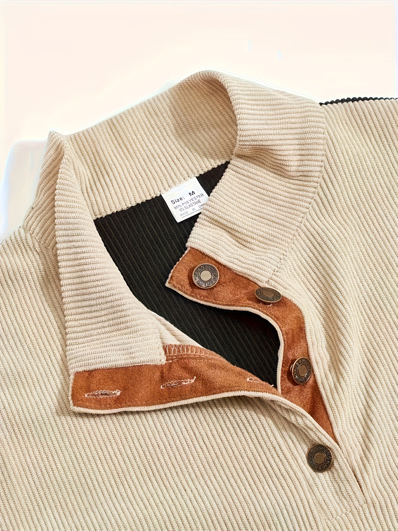 Plus Size Casual Sweater - Thick Stand Collar Cardigan with Button Front Closure