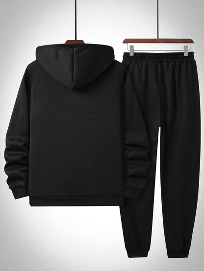 Plus Size Solid Color Hooded Sweatshirt and Sweatpants Set
