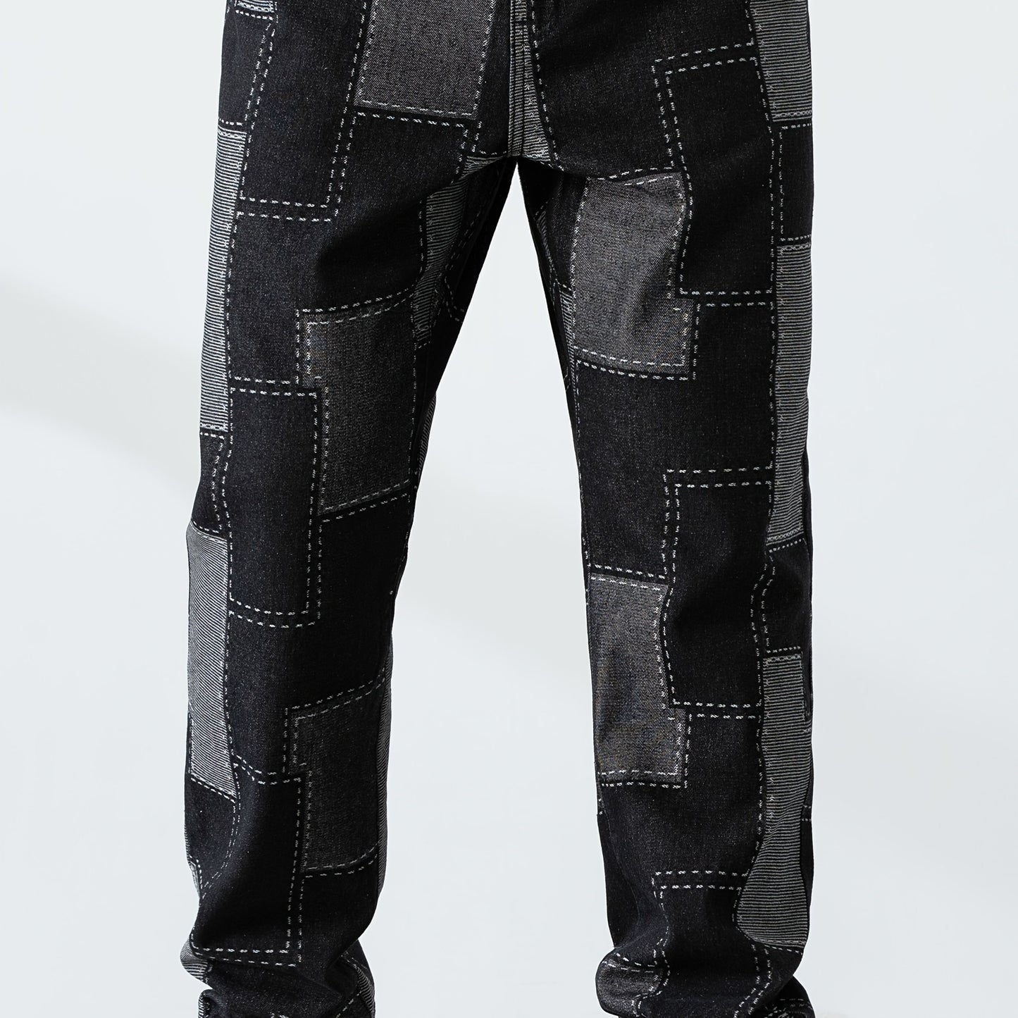 Men's Casual Checkered Straight-Leg Loose Jeans