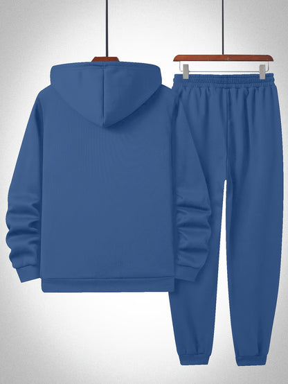 Plus Size Solid Color Hooded Sweatshirt and Sweatpants Set