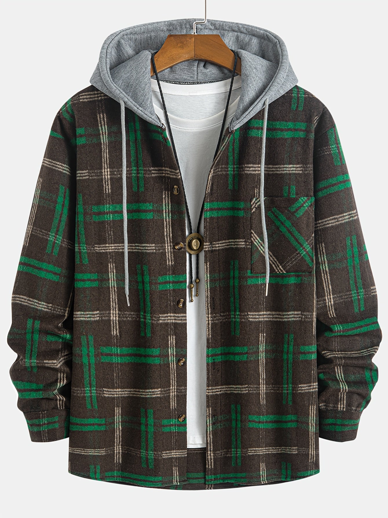 Men's Plus Size Casual Plaid Hooded Jacket