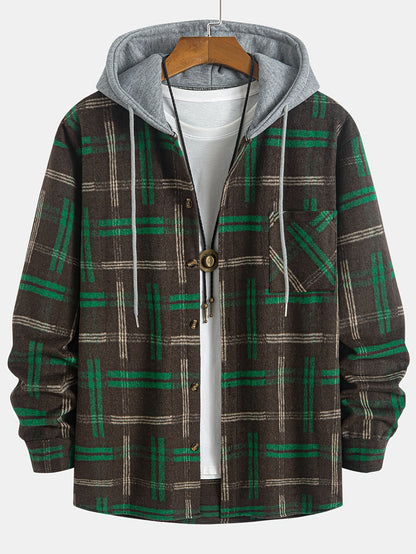 Men's Plus Size Casual Plaid Hooded Jacket
