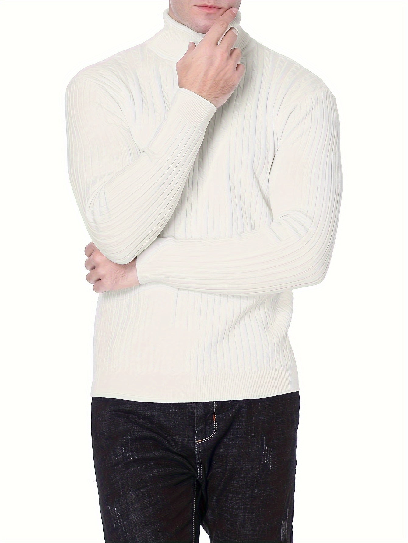 Plus Size Casual Turtleneck Sweater - Long Sleeve Stretch Knit Pullover