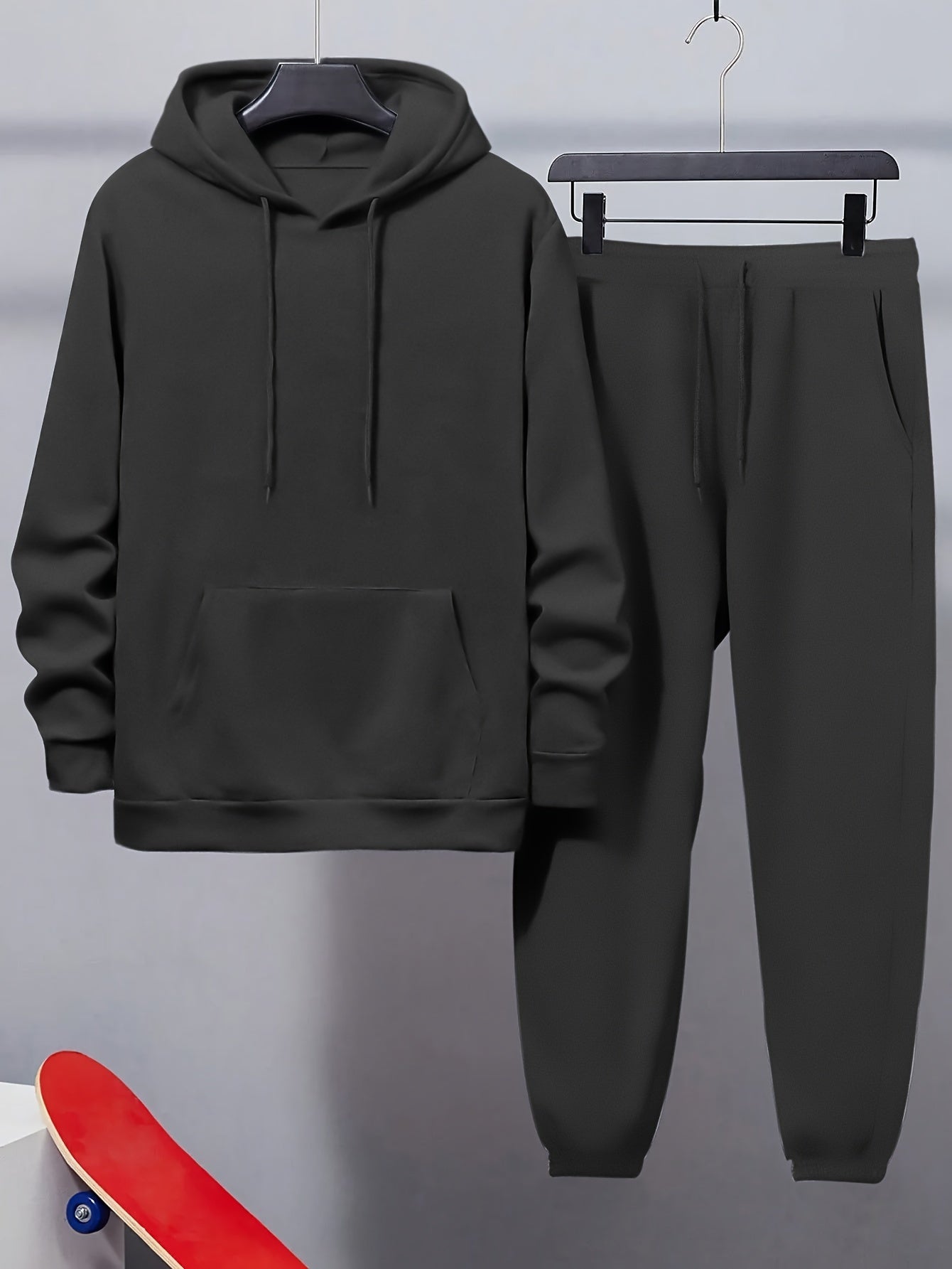 Plus Size Men's Hooded Fleece-Lined Sweatshirt Casual Set
