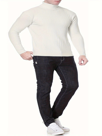 Plus Size Casual Turtleneck Sweater - Long Sleeve Stretch Knit Pullover