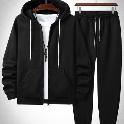 Plus Size Solid Color Hooded Sweatshirt and Sweatpants Set