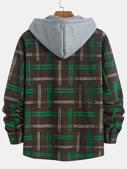 Men's Plus Size Casual Plaid Hooded Jacket