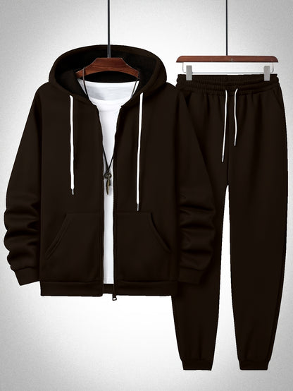 Plus Size Solid Color Hooded Sweatshirt and Sweatpants Set