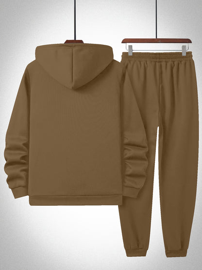Plus Size Solid Color Hooded Sweatshirt and Sweatpants Set
