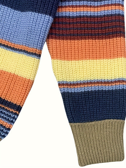 Plus Size Men's Contrast Color Knit Cardigan Sweater For Spring Fall Winter