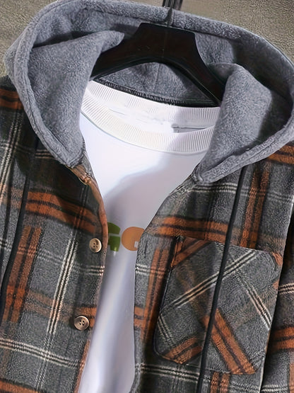 Men's Plus Size Casual Plaid Hooded Jacket