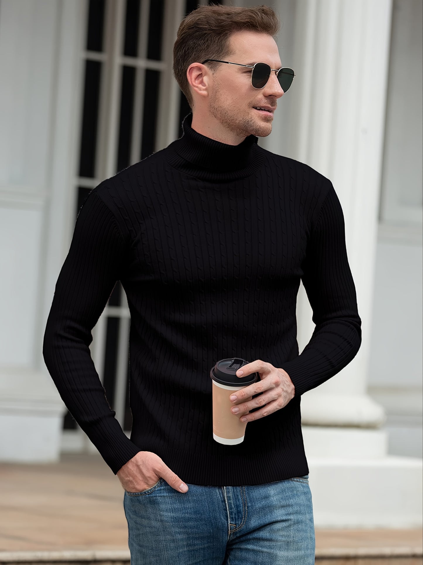 Plus Size Casual Turtleneck Sweater - Long Sleeve Stretch Knit Pullover