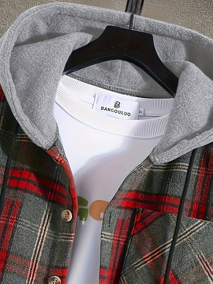 Men's Plus Size Casual Plaid Hooded Jacket