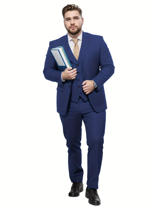 Plus-Size Suit Set, Vest + Jacket + Pants, Business Suit