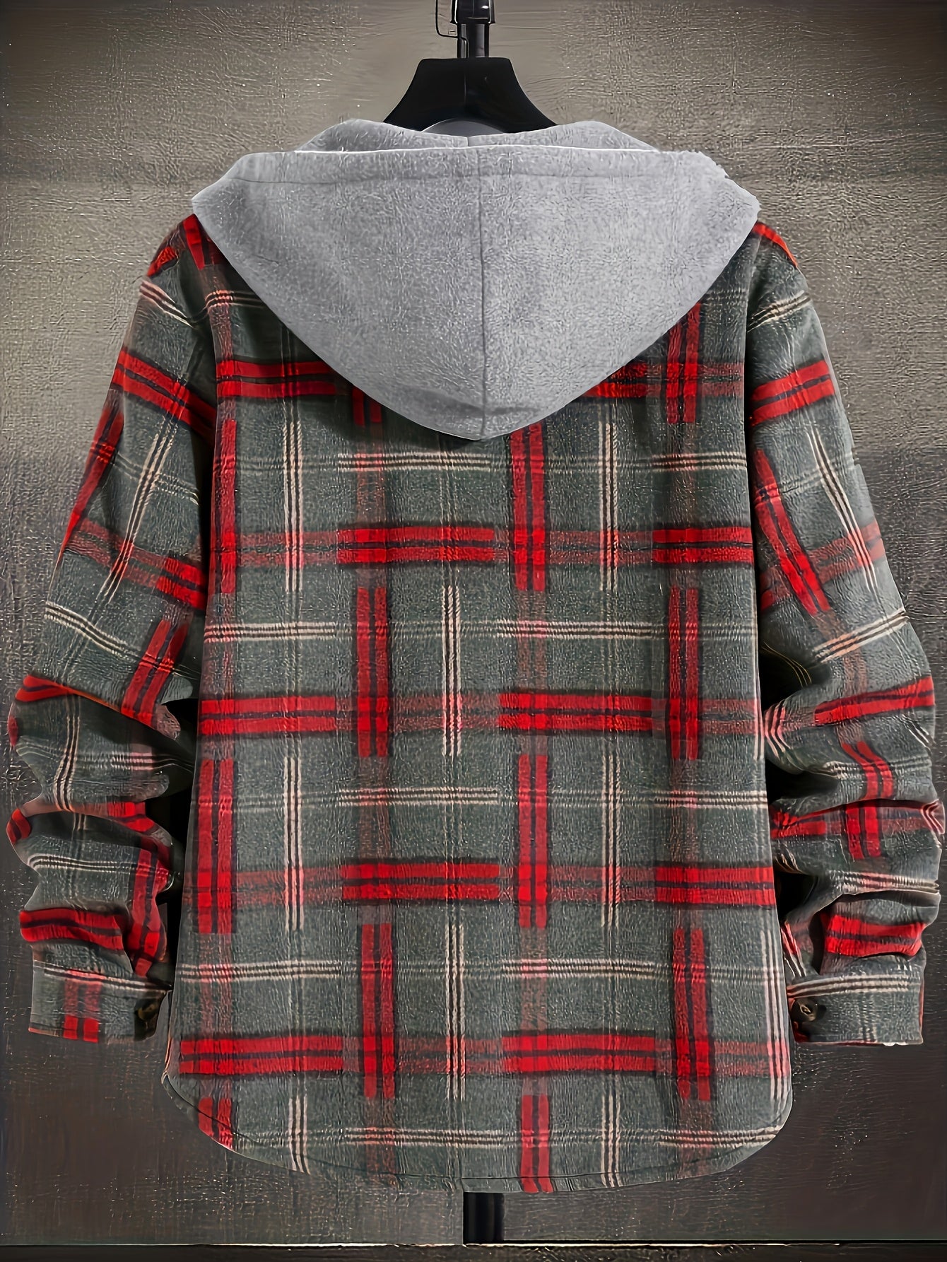 Men's Plus Size Casual Plaid Hooded Jacket