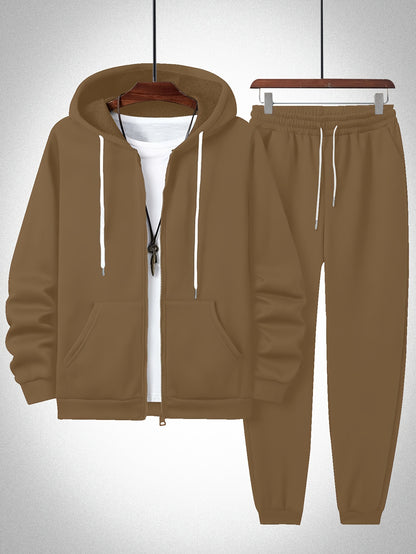 Plus Size Solid Color Hooded Sweatshirt and Sweatpants Set