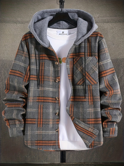 Men's Plus Size Casual Plaid Hooded Jacket