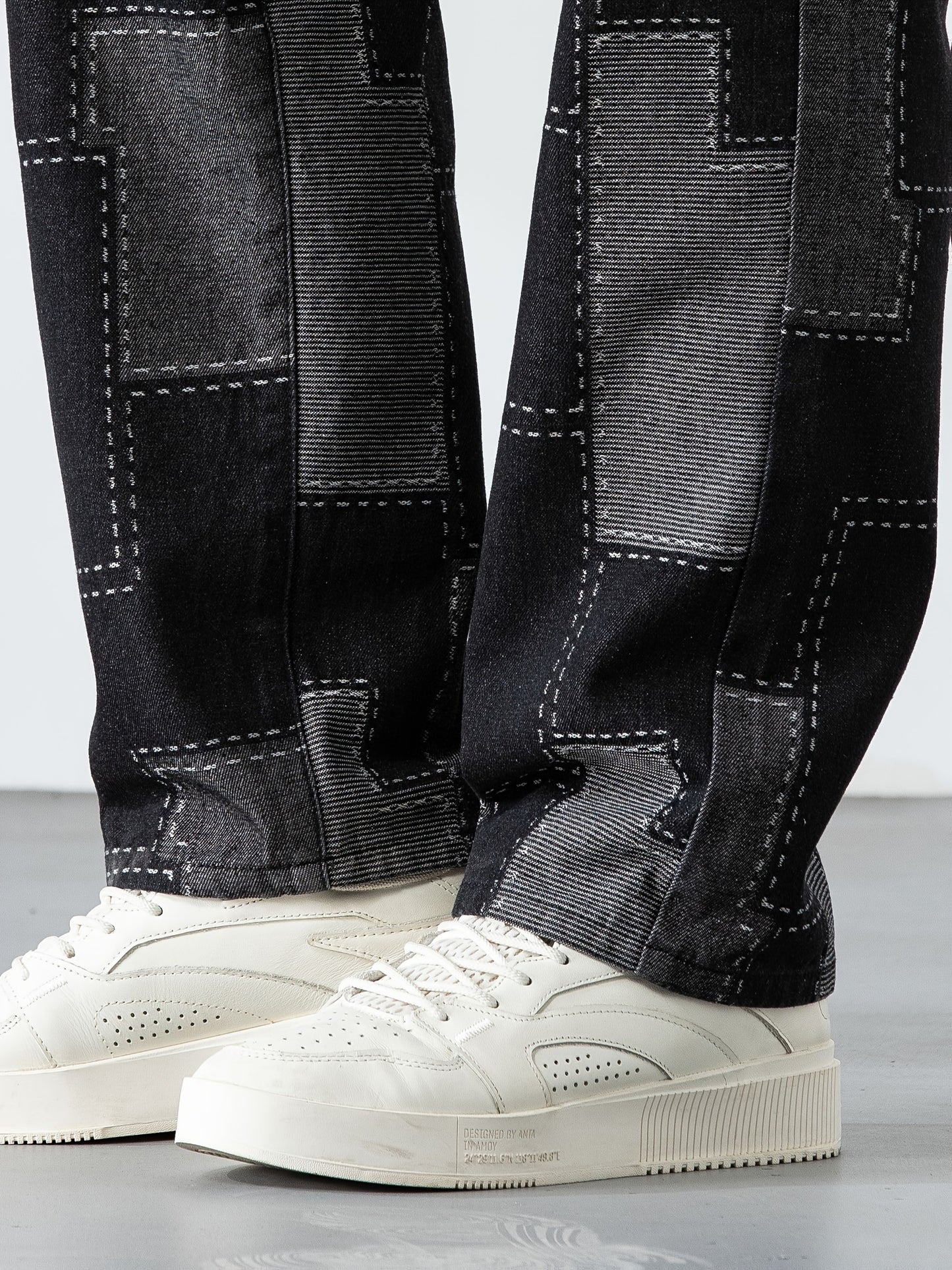 Men's Casual Checkered Straight-Leg Loose Jeans