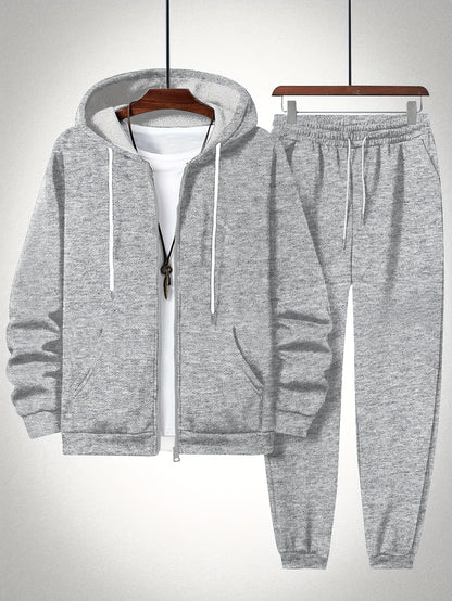 Plus Size Solid Color Hooded Sweatshirt and Sweatpants Set