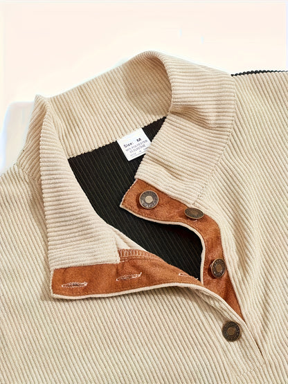 Plus Size Casual Sweater - Thick Stand Collar Cardigan with Button Front Closure