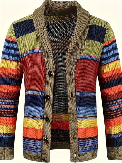 Plus Size Men's Contrast Color Knit Cardigan Sweater For Spring Fall Winter