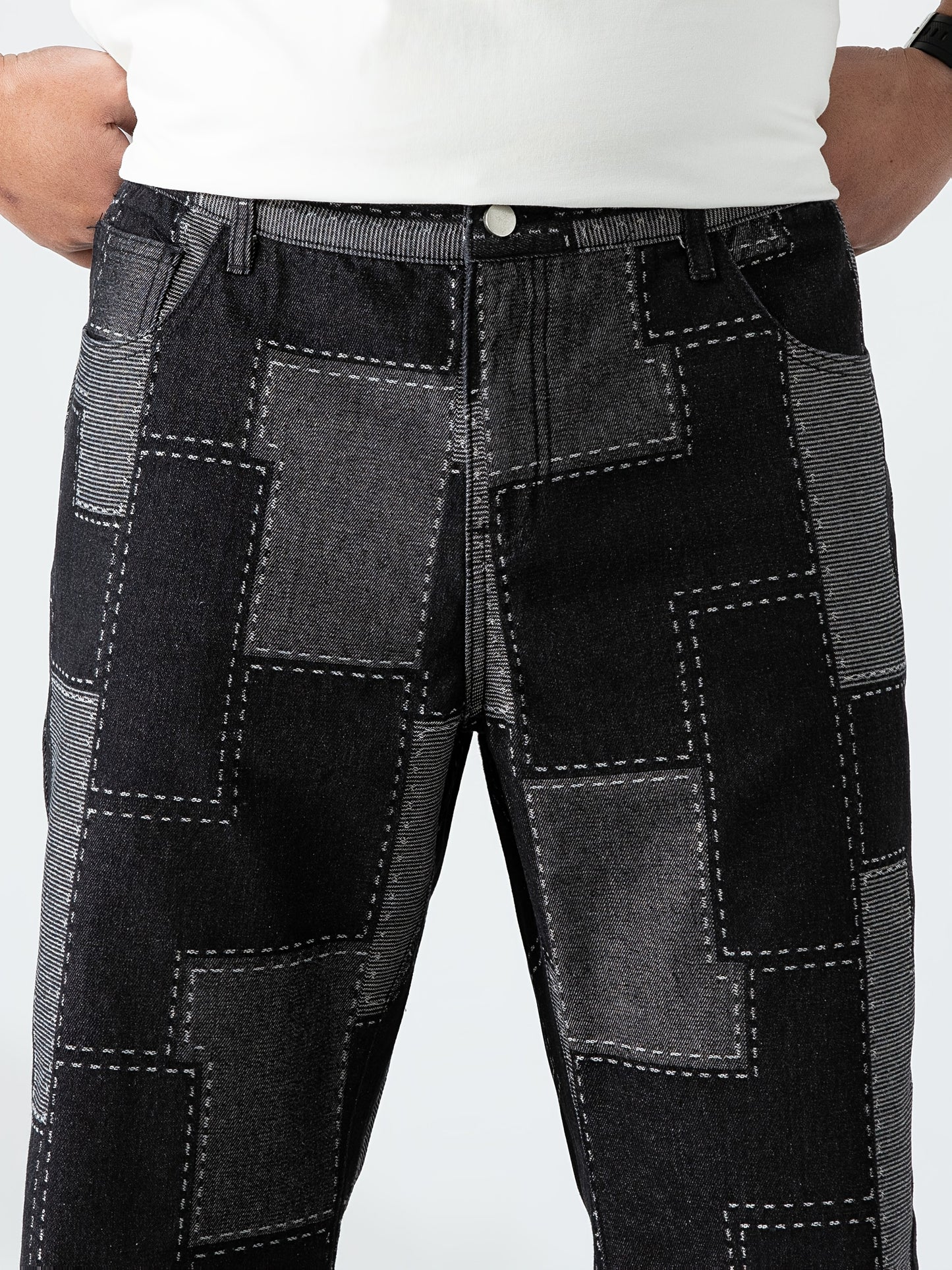 Men's Casual Checkered Straight-Leg Loose Jeans
