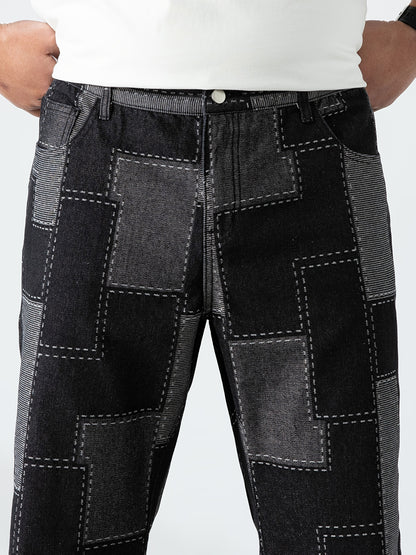 Men's Casual Checkered Straight-Leg Loose Jeans