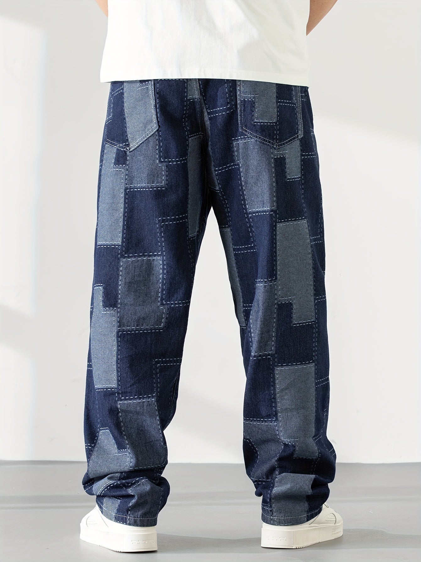 Men's Casual Checkered Straight-Leg Loose Jeans