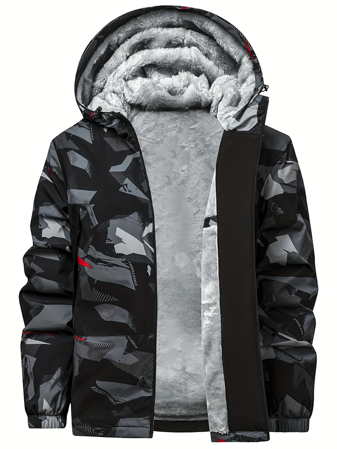 Men'S Plus Size Hooded Jacket - Thickened Winter Coat with Full-Zip Closure