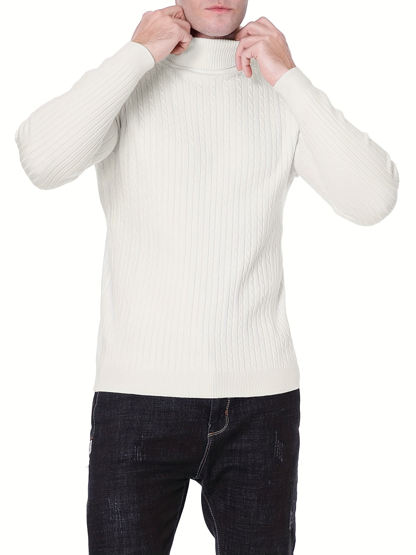 Plus Size Casual Turtleneck Sweater - Long Sleeve Stretch Knit Pullover