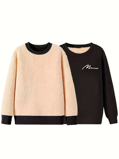 Plus Size Warm Long Sleeve Fleece-Lined Loose Casual Sweatshirt Pullover