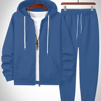 Plus Size Solid Color Hooded Sweatshirt and Sweatpants Set