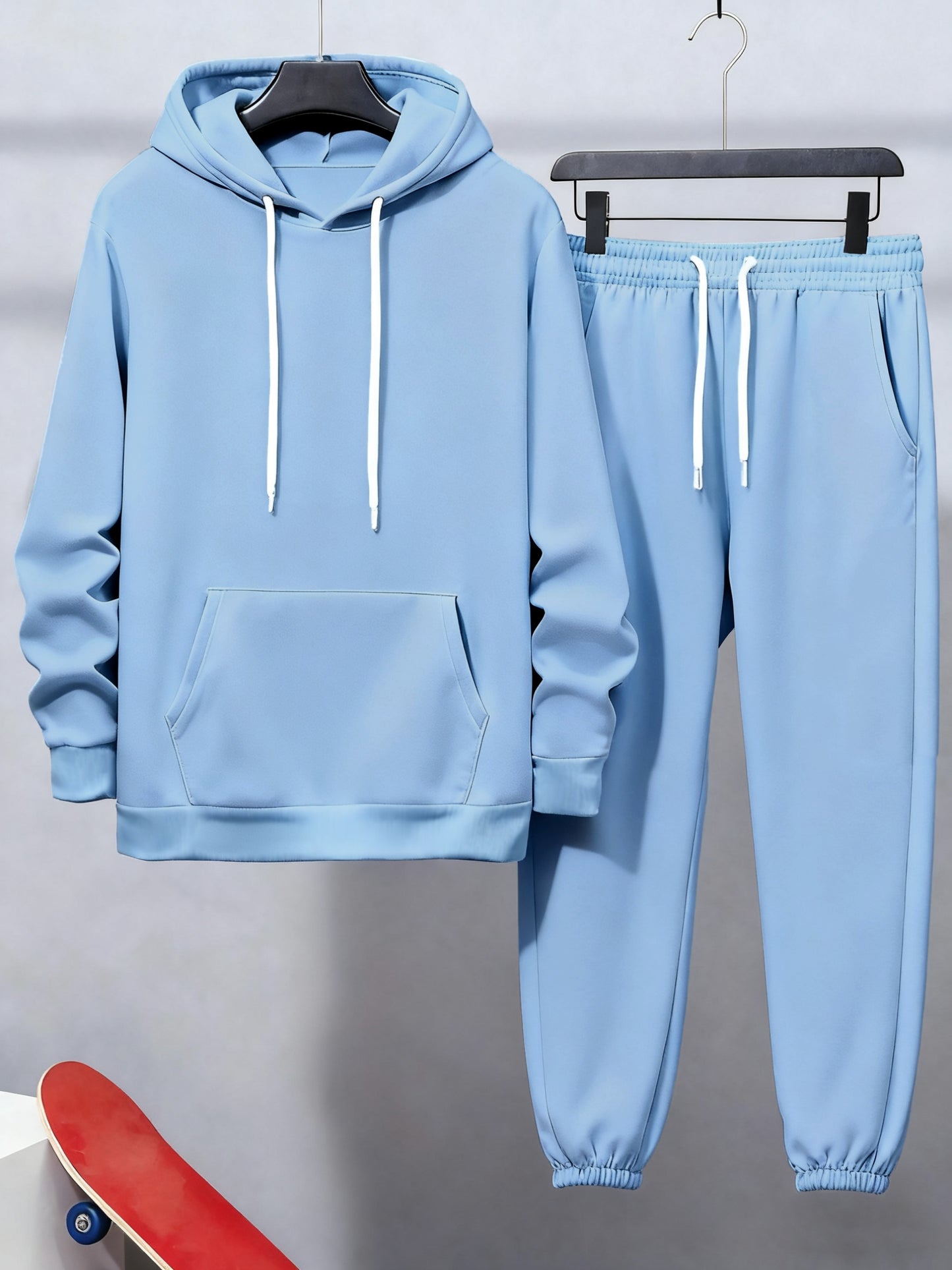 Plus Size Men's Hooded Fleece-Lined Sweatshirt Casual Set