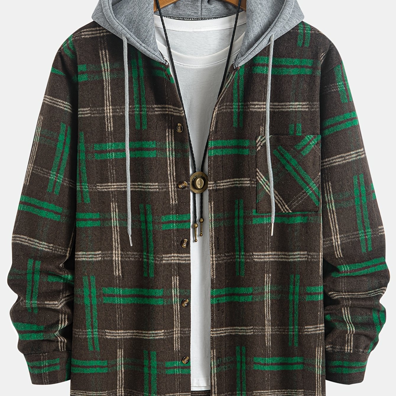 Men's Plus Size Casual Plaid Hooded Jacket