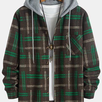 Men's Plus Size Casual Plaid Hooded Jacket